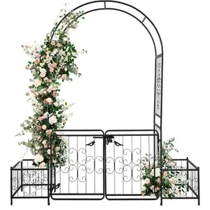 Winado Garden Arbor Arch with Gate and Planter Box, Wedding Arch Archway for Ceremony Party, Trellis for Plant Climbing, Christmas Decorations Pergola for Backyard, Lawn, Patio, Yard