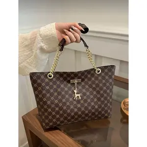 Women's Geometric Pattern Chain Shoulder Bag, Perfect for Shopping, Wallets, Young Women, College Students, Office, Work, Travel, Outdoor Use