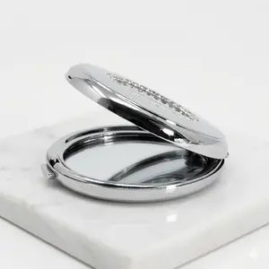 1X Regular Silver Circular Compact Mirror with Diamonds (CM601)
