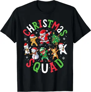 Christmas Squad Santa Dabbing Elf Family Matching Pajamas T-Shirt Pure Cotton Graphic Tees Menswear Top: Gifts for Men & Women