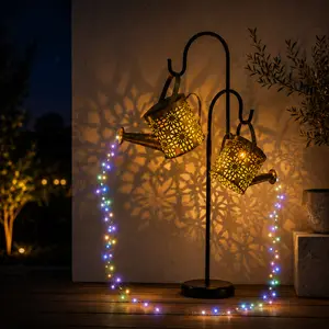 Solar Watering Can Lights Set of 2 with Butterfly Pattern for Outdoor Decor Garden Solar Light 8 Multi-Color Changing Modes Integrated Light Sensor Auto Brightness Adjustment
