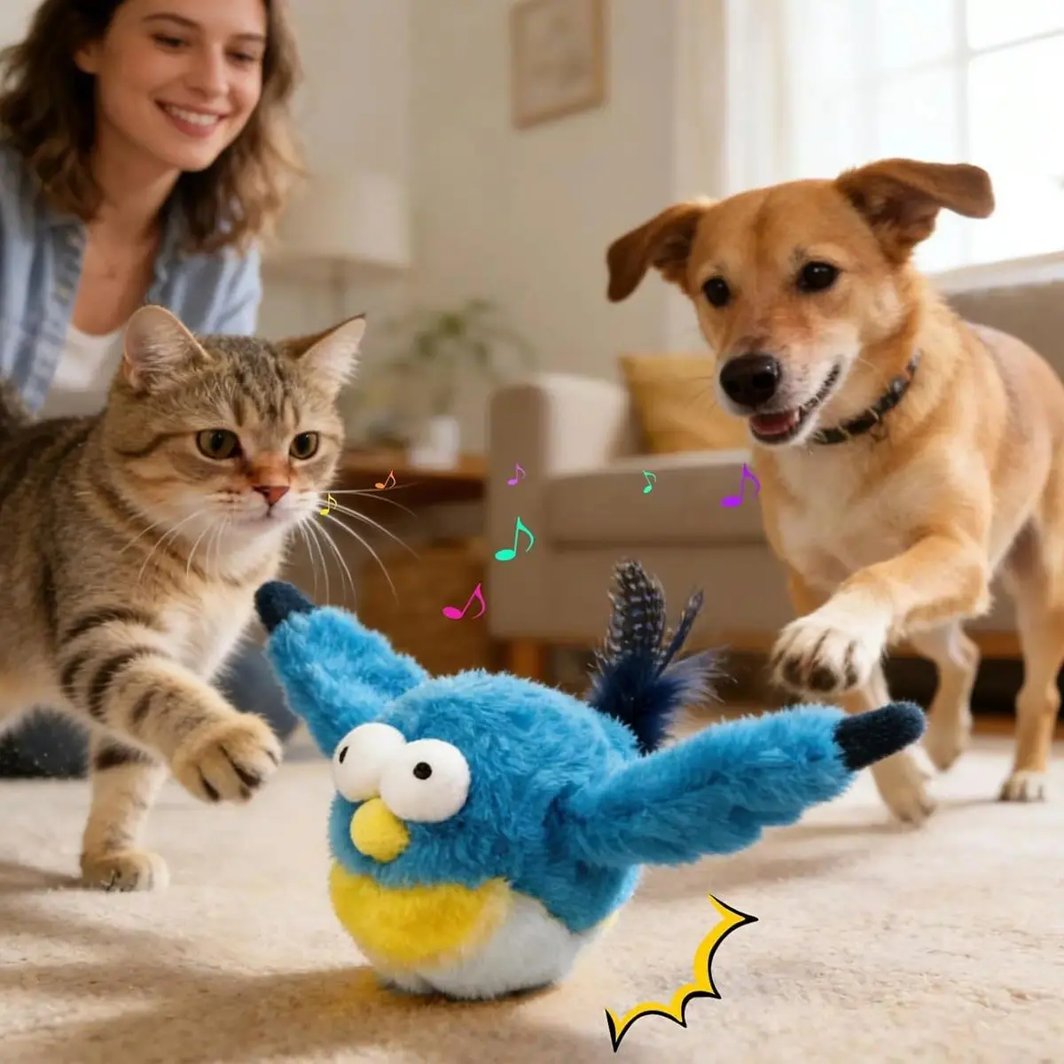 2026 New Flying Bird Cat Toy Flapping Bird Toy,Interactive Chirping Bird Cat Toy,Simulation Chirping Bird Toys Interactive Cats Toys for Bored Indoor Outdoor