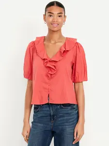 Old Navy Women's Ruffle Collar Button-Down Top