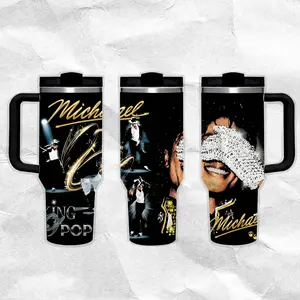 Michael Jackson King of Pop V7 Pattern 40oz Handle Tumbler – Retro Fantasy Stainless Steel Travel Mug, Hawkins Inspired Horror Cup, Double Wall Thermal Drinkware, Large Iced Coffee Tumbler, Gift for TV Show & Dungeon Game Fans