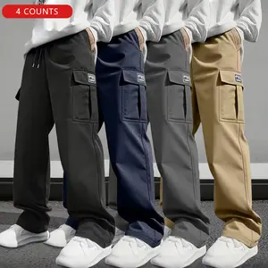 Men’s Outdoor Casual Cargo Pants, 4-Pack – Loose straight-leg design, multifunctional men’s new multi-pocket cargo pants suitable for everyday wear, casual outings, sports, and fitness. Menswear Trouser