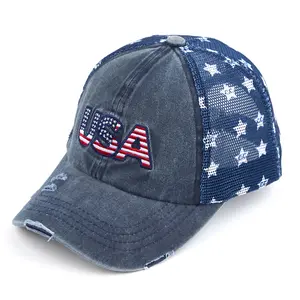 C.C 4th of July USA Baseball Cap with Watermark Star Mesh for Unisex unisex hat