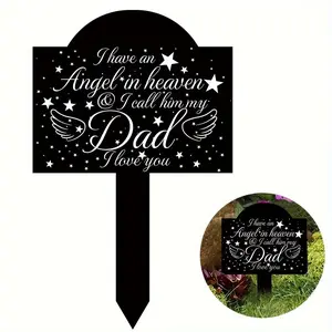 Acrylic Angel in Heaven Memorial Plaque, Personalized Outdoor Grave Monument, Stake Mount for Yard, Cemetery & Garden Decor, Suitable for Remembrance Ceremonies