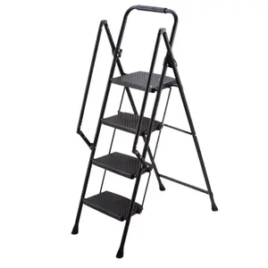 Four step ladder, lightweight folding four step stool, wide anti slip pedal and safety handle, sturdy steel ladder, multi-purpose step ladder, suitable for home, kitchen, and office elevators