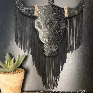 Black & Gold Bull Skull Car Freshie with Elegant Design and Sparkling Accents.