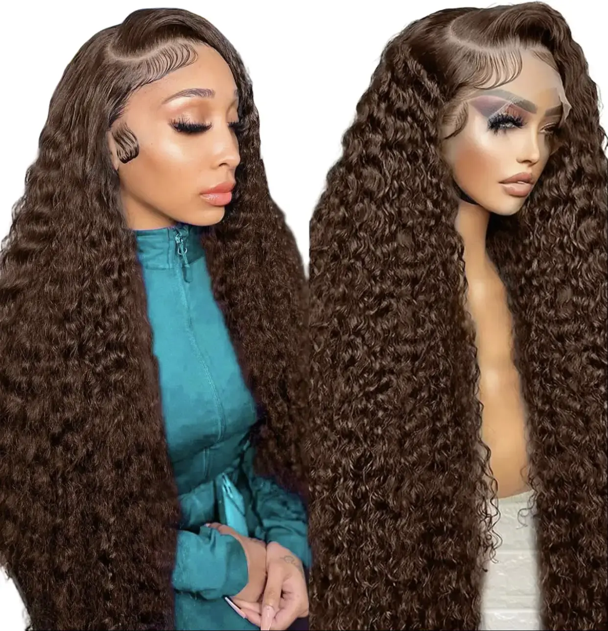 Deep Wave 13x6 HD Lace Front Wig, 30 Inch Chocolate Brown Human Hair for Women, 180% Density Pre-Plucked with Natural Hairline, Deep Wave 13X6 Wig Kinky Curly Wig