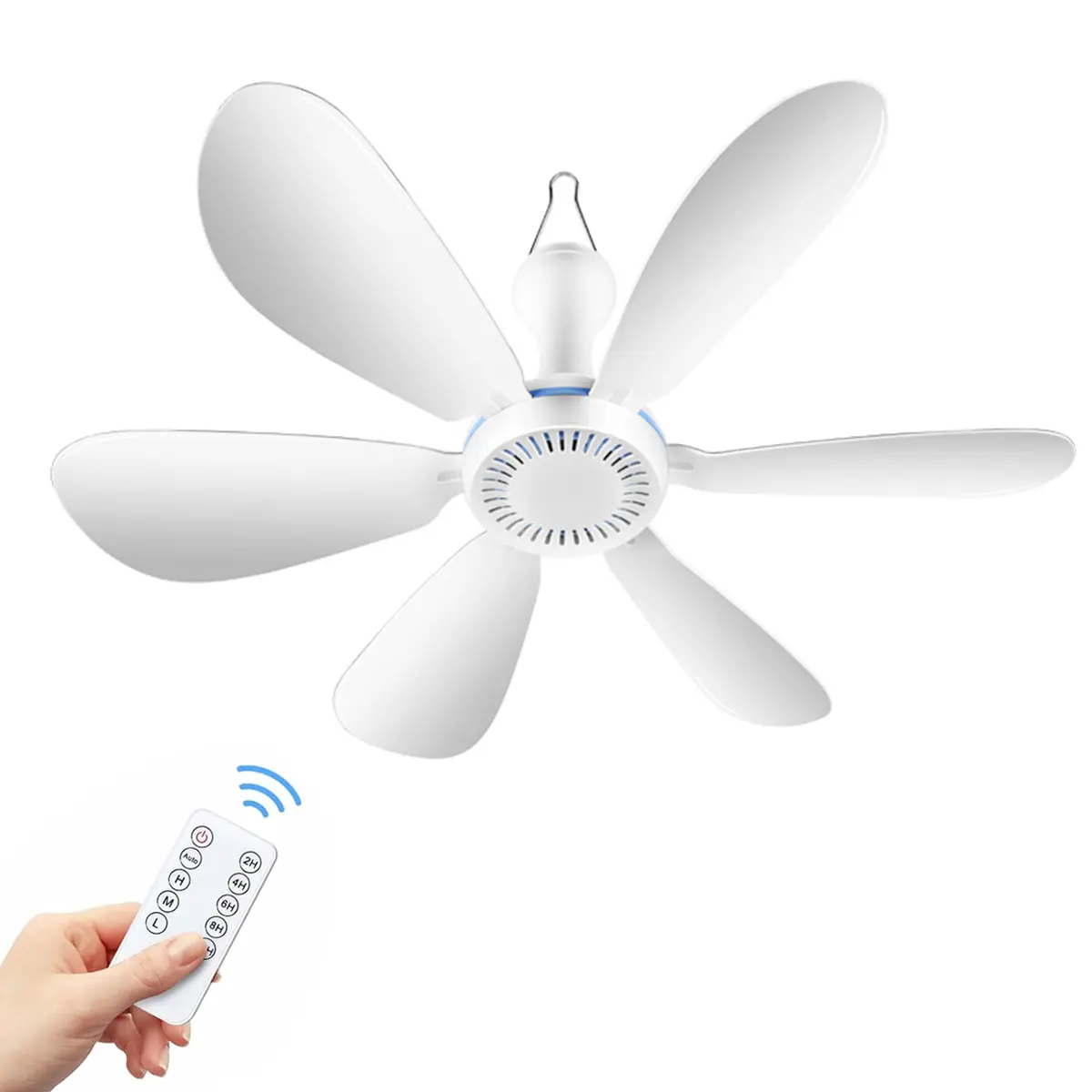 USB Ceiling Fan with Remote & Timer, 4-Speed Quiet 7W Air Circulator Fan, Speed Emergency Portable Outdoor Hanging Gazebo Canopy Dorm Silent For Grow Tent,Hiking, fan Home Room with Remote,cool summer