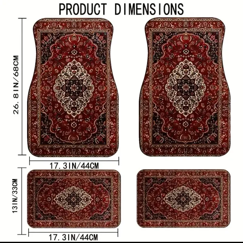 DAYS 4pcs Universal Moroccan Vintage Car Floor Mats, Suitable for All Vehicles Front and Rear Seat Protection, Fashionable and Durable Car Accessories, Four Seasons Universal Car Carpet Car
