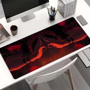 Cool Red Anime Ninja Incantation Large Gaming Mouse Pad, Aesthetic Desktop Protective Pad, Washable Rubber Pad Non-Slip Lock Edge Multi-Size Mouse Pad Suitable For Home Office, Good Gift for Family and Friends, Desktop Accessory