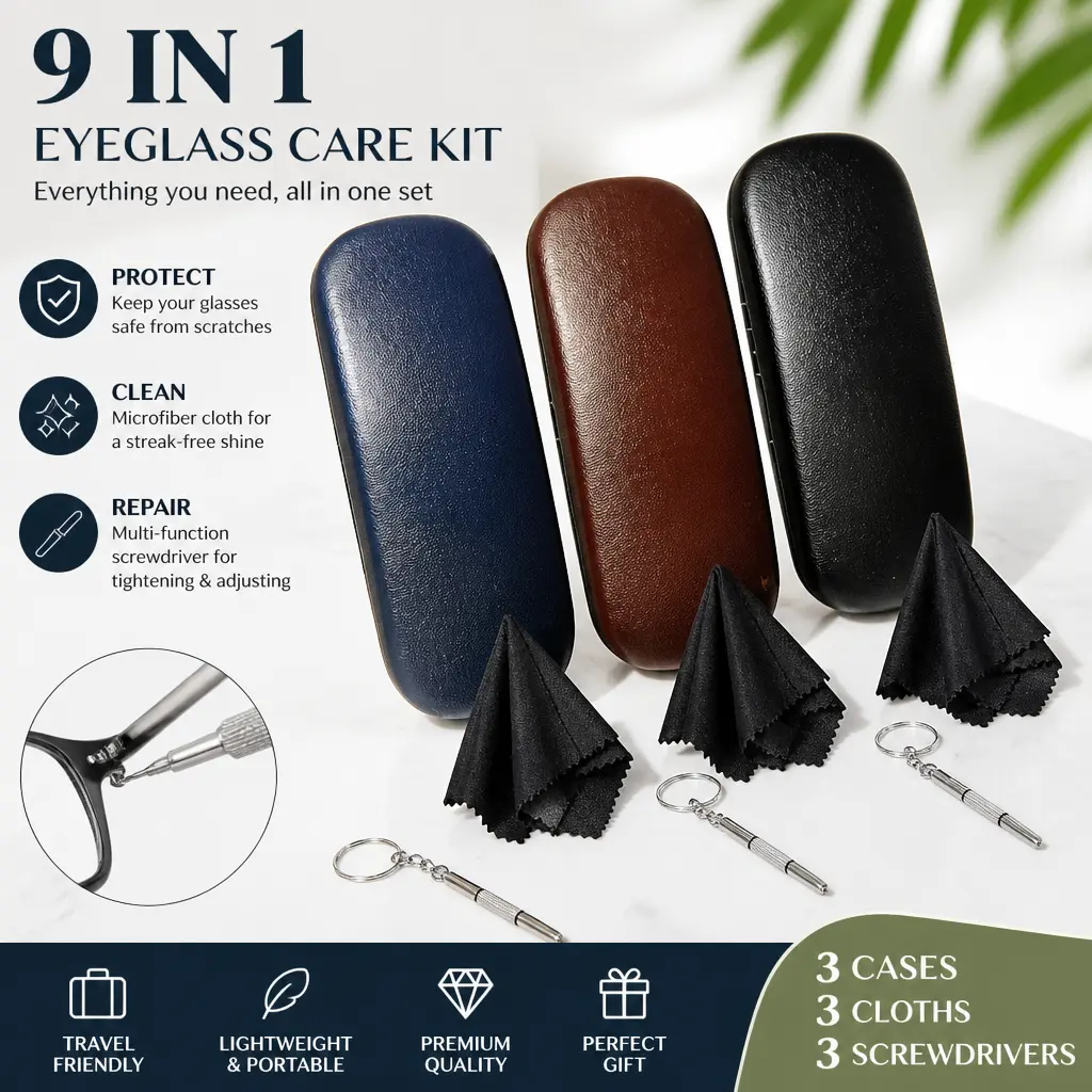 9 Pcs Eyeglass Case Kit – 3 Hard Shell Cases, 3 Cleaning Cloths, 3 Screwdrivers for Glasses Repair, Unisex – Summer Sale, Mid Year Sale, Deals for You, Accessories, Eyeglasses Holder