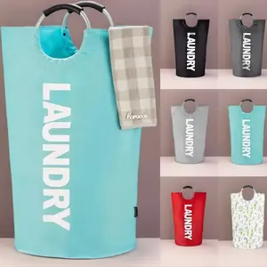 115L Large Laundry Basket Collapsible Waterproof Dirty Clothes Hamper with Foam Protected Aluminum Handles Blue for Dorm or Family Use