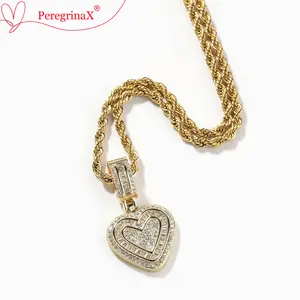 PeregrinaX Hip Hop Heart Necklace for Women, Cubic Diamond Heart Pendant Necklace with 14K Gold Plated Heart Charm Chains Birthday Gifts for Women