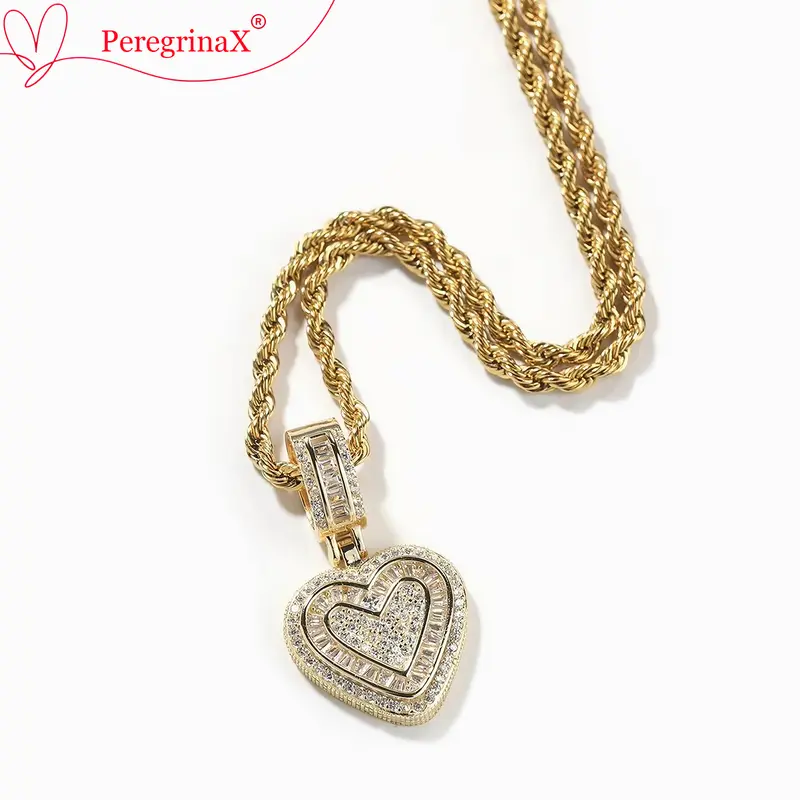 PeregrinaX Hip Hop Heart Necklace for Women, Cubic Diamond Heart Pendant Necklace with 14K Gold Plated Heart Charm Chains Birthday Gifts for Women, Gold Jewelry Necklace, Accessories For Women