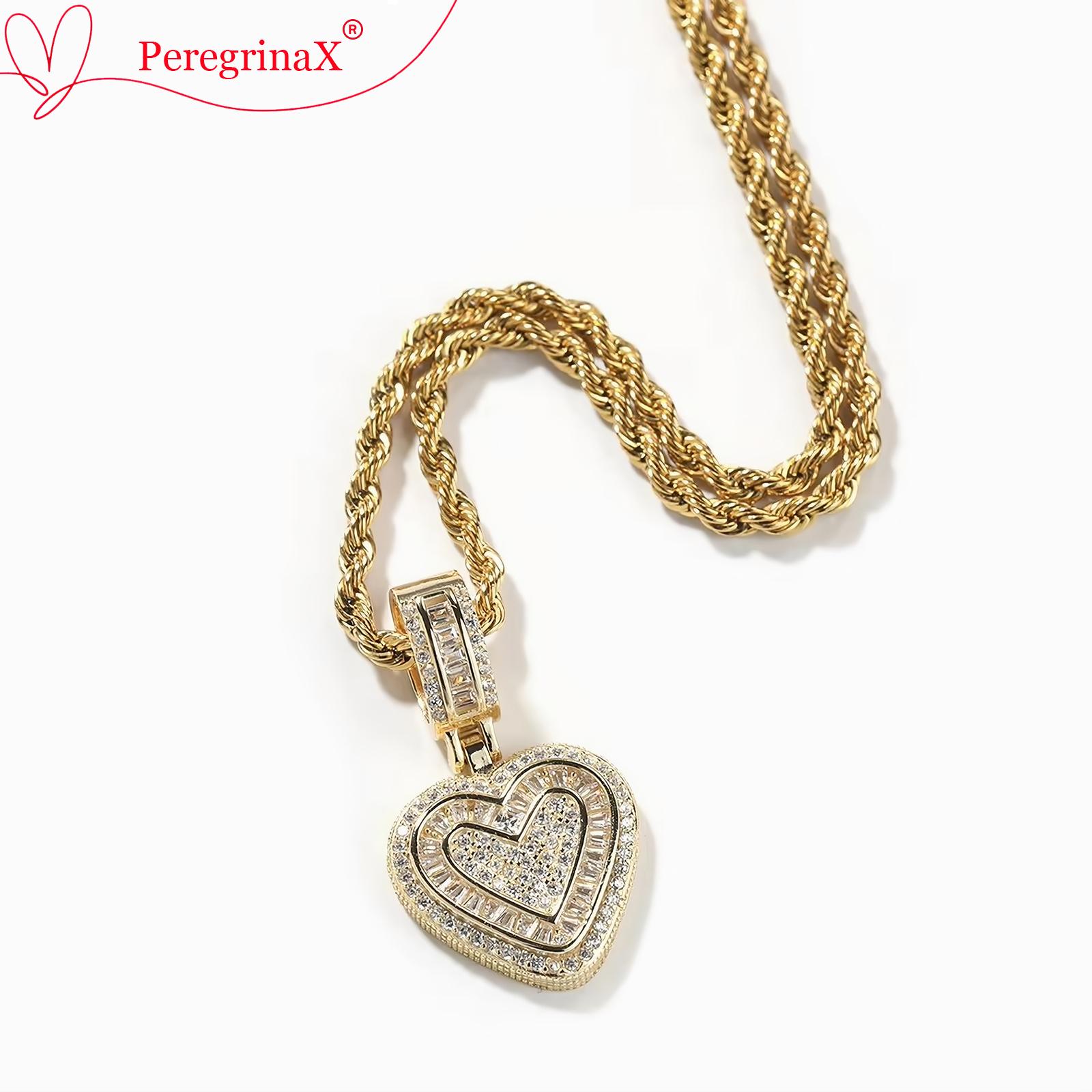 PeregrinaX Hip Hop Heart Necklace for Women, Cubic Diamond Heart Pendant Necklace with 14K Gold Plated Heart Charm Chain