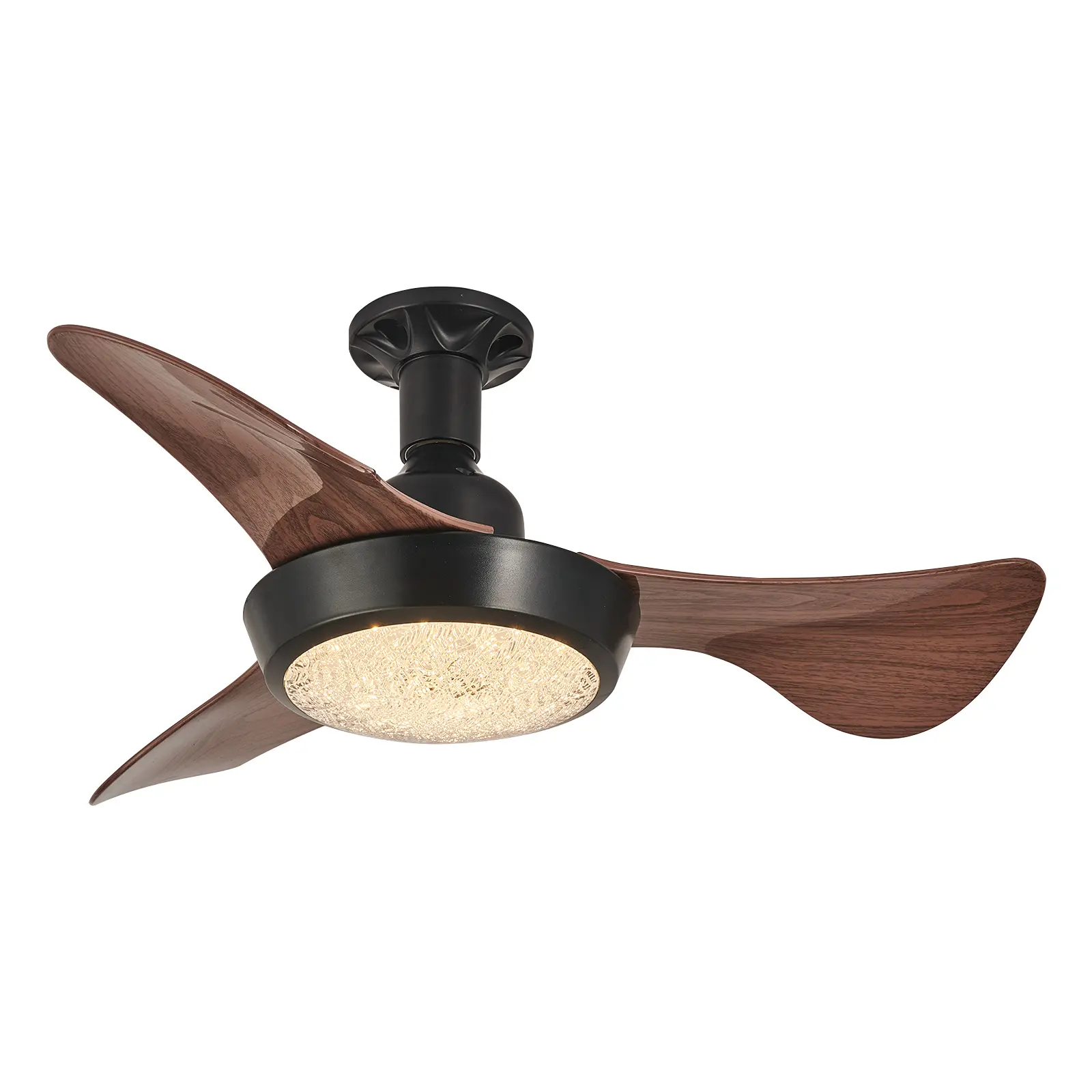 25 Inch Ceiling Fan with Light and Remote, Modern Walnut Wood Blades, Sparkle Crystal Cover, Quiet DC Motor, Bedroom Ceiling Light Fan for Home