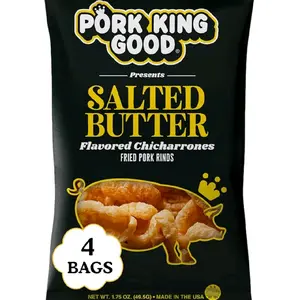 Pork King Good Salted Butter Flavored Chicharrones Fried Pork Rinds 4 Bags 1.75 Oz Each Made in the USA