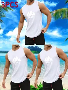 3PCS Men's Summer Sports Tank Tops, 100% Polyester Breathable Sweat-Wicking Quick-Dry, Sleeveless Hoodie Outdoor Running Basketball Training