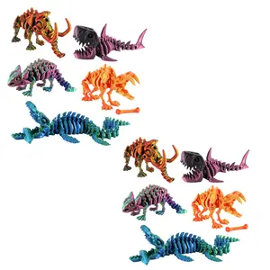 PowerTRC 10PCS 3D Printed Dinosaur Skeletons, Fidget Toys, Mosasaurus Ankylosaurus Mammoth Shark Sabertooth Tiger Fidget Toy, 3D Printed Dragon Animals Toys, Articulated 3D Figurine Stress Relief Toy