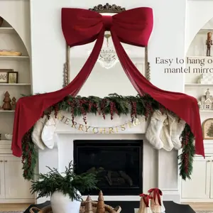 Large Velvet Christmas Tree Topper Bow – Elegant Red Ribbon Ornament for Indoor Home & Wall Decor, Holiday Party Decoration for Christmas & Valentine’s Day