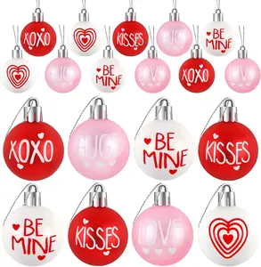 Valentines Day Sale: 24 Pcs Valentine's Day Ball Ornaments, Red Pink White Heart Decorations with Letters, Plastic Hanging Orbs for Tree Party Supplies Valentine's Day Party Decor