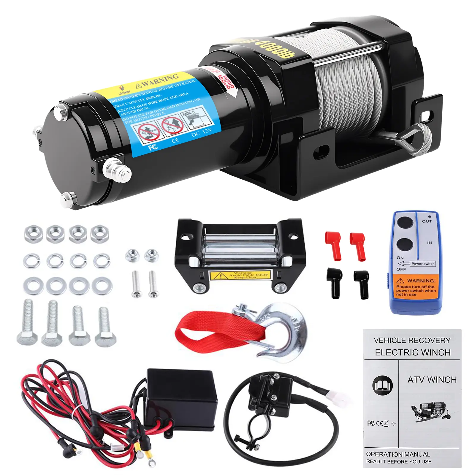 12V 4000lbs Electric Winch 15m Steel Rope with Wireless Remote Control for Towing SUV Truck Car