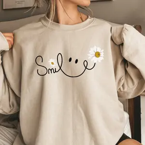 Daisy Smile Face Sweatshirt, Daisy Flower Smile Sweatshirt, Daisy Women's Sweatshirt, Mom Trendy Flower Sweater