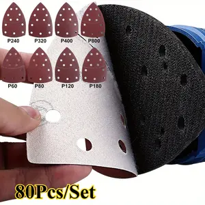 80 Pcs Triangular Mouse Sander Sandpaper Pads,11-Hole Hook & Loop Detail Sanding Sheets,Premium Aluminum Oxide Abrasive for Metal,Wood,Paint,Leather,Glass