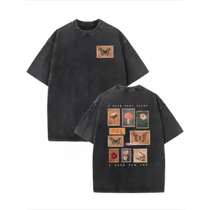 valentine shirts Retro Vintage Creative Pattern "I Know A Plans" Washed T-shirt Double-sided Printed T-shirt Heavy 230g Pure Cotton Falling Shoulder T-shirt Men's Retro Street T-shirt Basic T-shirt Loose Hip Hop Universal Top Washed Retro T-shirt