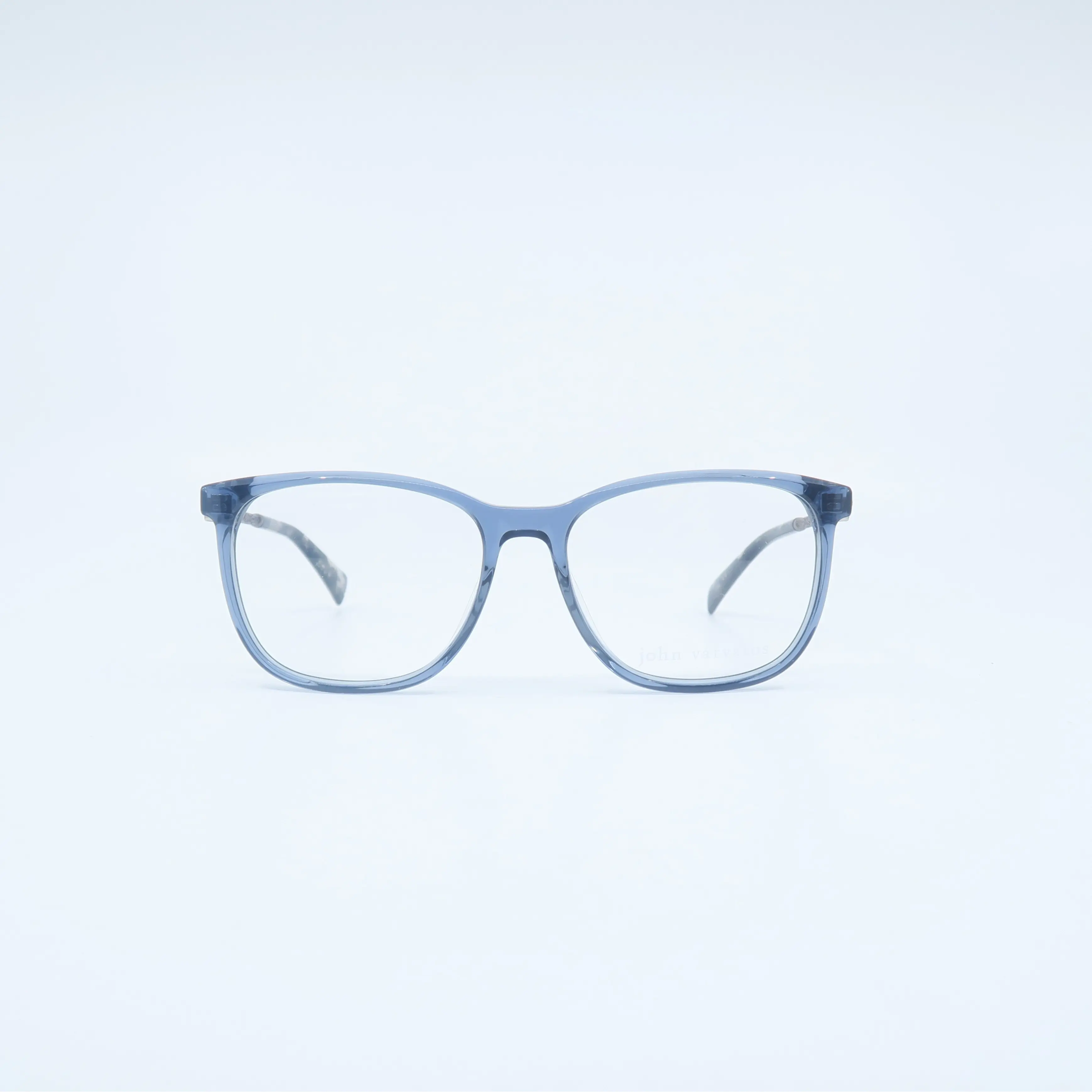 John Varvatos V419 54mm 100% Authentic Acetate Men's Eyeglasses - Black Marble, Full Rim, Square Statement Frame, Lightweight, Marble Tip, Casual Fashion Blue Smoke Eyewear