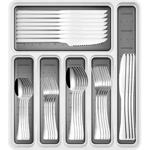 49-Piece Stainless Steel Silverware Set with Cutlery Organizer, Service for 8 with Steak Knives and Kitchen Utensils