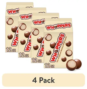 (4 pack) Whoppers Malted Milk Balls Candy, Carton 12 oz (4 pack) Whoppers Malted Milk Balls Candy, Carton 12 oz