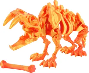 PowerTRC 3D Printed Skeleton Sabertooth Tiger – Prehistoric Collectible Articulating Mammals 3D Figurine Desk Decoration for Teens and Adults (Red Gold)