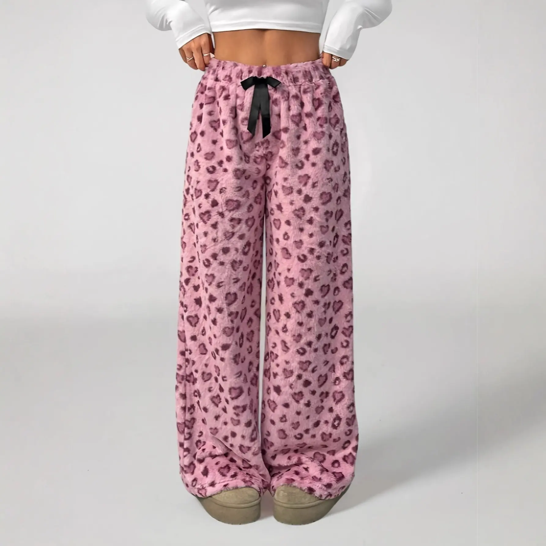 Pink love leopard print+bow=thickened ve