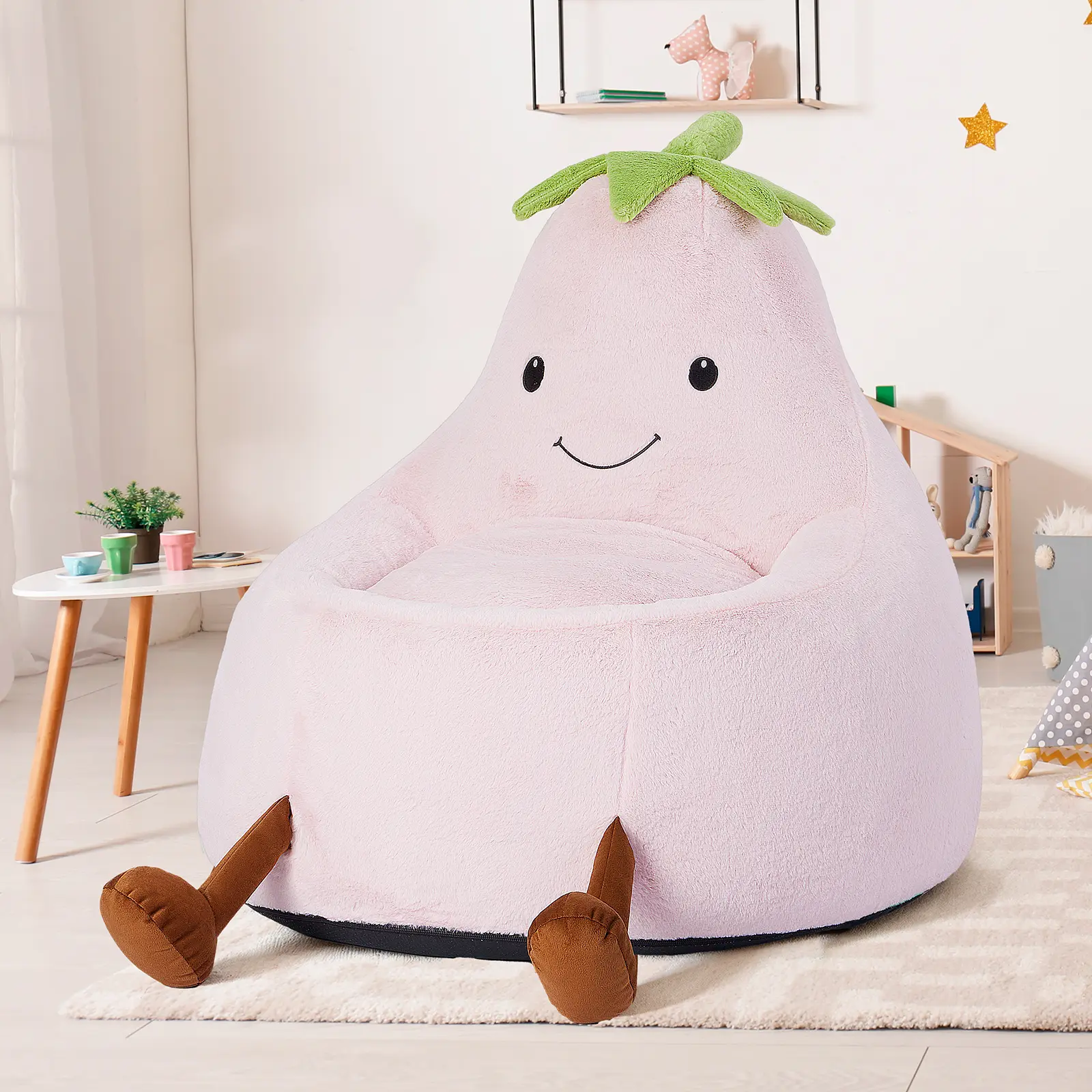 High Rebound High Density Pre-Filled Memory Foam Bean Bag Chair - 24-31in Minimalist Single Seat Lazy Floor Sofa, Beige Purple Eggplant Padded Indoor Furniture with Handle Top, Relaxing Gift for Kids