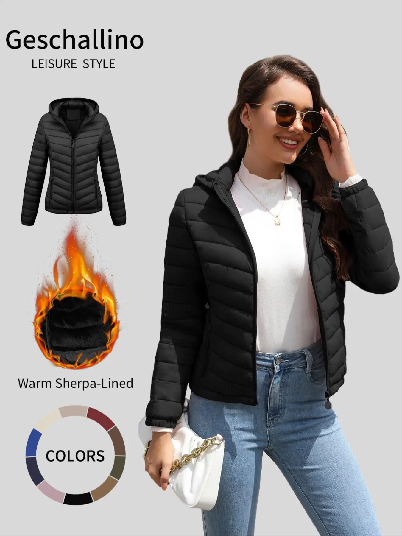 Women's Lightweight Puffer Jacket, Casual Fall & Winter Hooded Coat with Pockets, Warm Daily Commute Outerwear