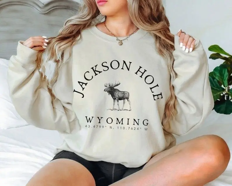 [Sale off up to 50%] Jackson Hole Sweatshirt, Wyoming Moose Crewneck Pullover, Unisex