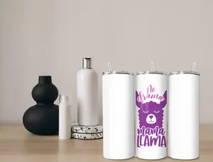 No Drama Mama Llama 20 oz. skinny tumbler with leak-proof slide closed lid, non-skid bottom, straw and straw cleaner brush in gift box