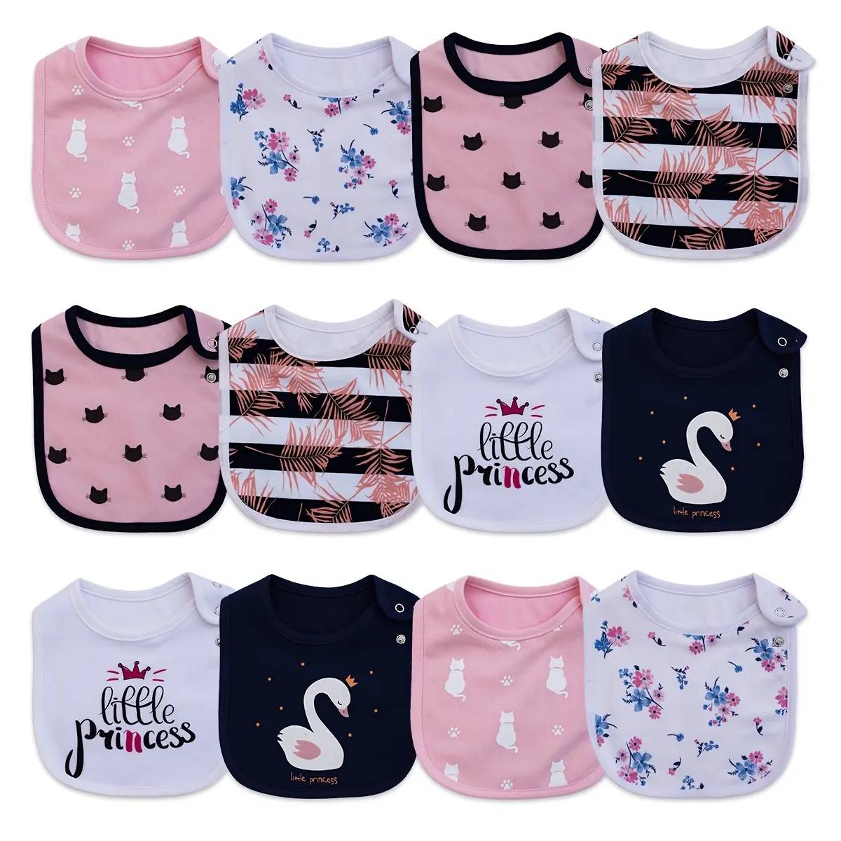 12 Pack Waterproof Baby Bibs – Soft Absorbent Feeding Bibs with Adjustable Snap for Boys & Girls, Teething & Drooling Essentials, Infant Daily Must-Haves