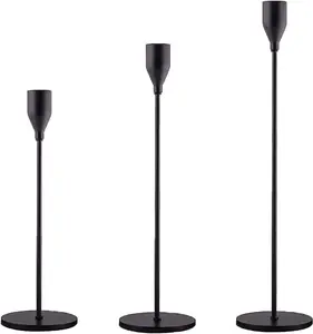 Black Candle Holders Set of 4 for Taper Candles, Decorative Candlestick Holder for Wedding, Dinning, Fits 3/4 inch Thick Candle &Led Metal Ornaments