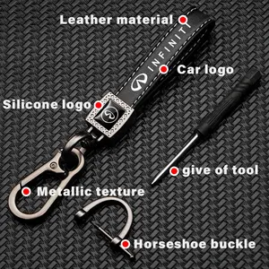 Infiniti Car Keychain Metal Leather Material Embroidered Design Key Ring Holder Compatible with Car Keys and Door Keys