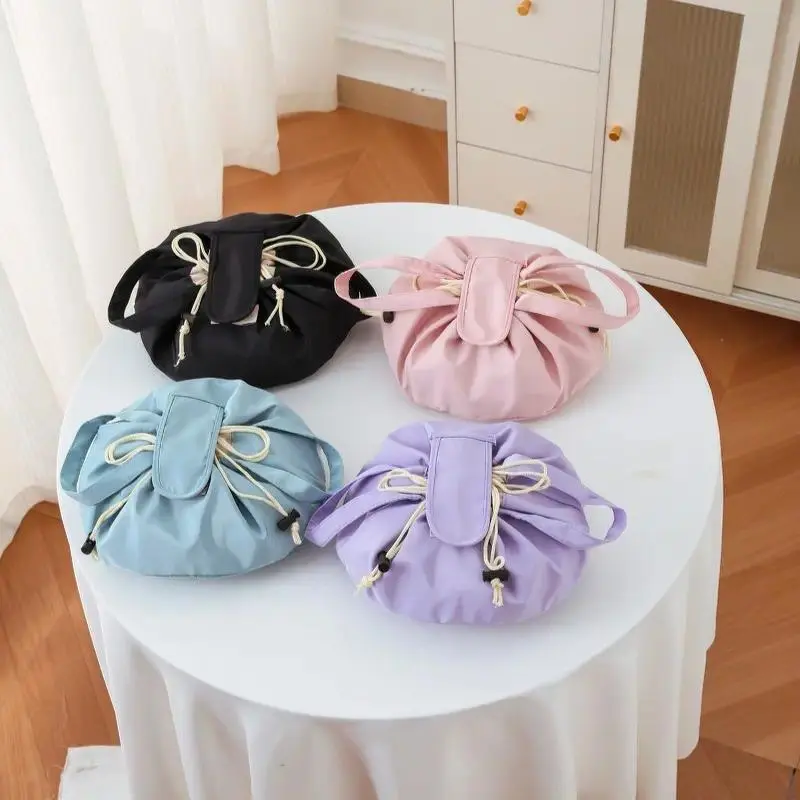Women's Drawstring Makeup Organizer Pouch, Large Waterproof and Durable Polyester Toiletry Bag with Handle for Travel, Party, Chic, Velcro