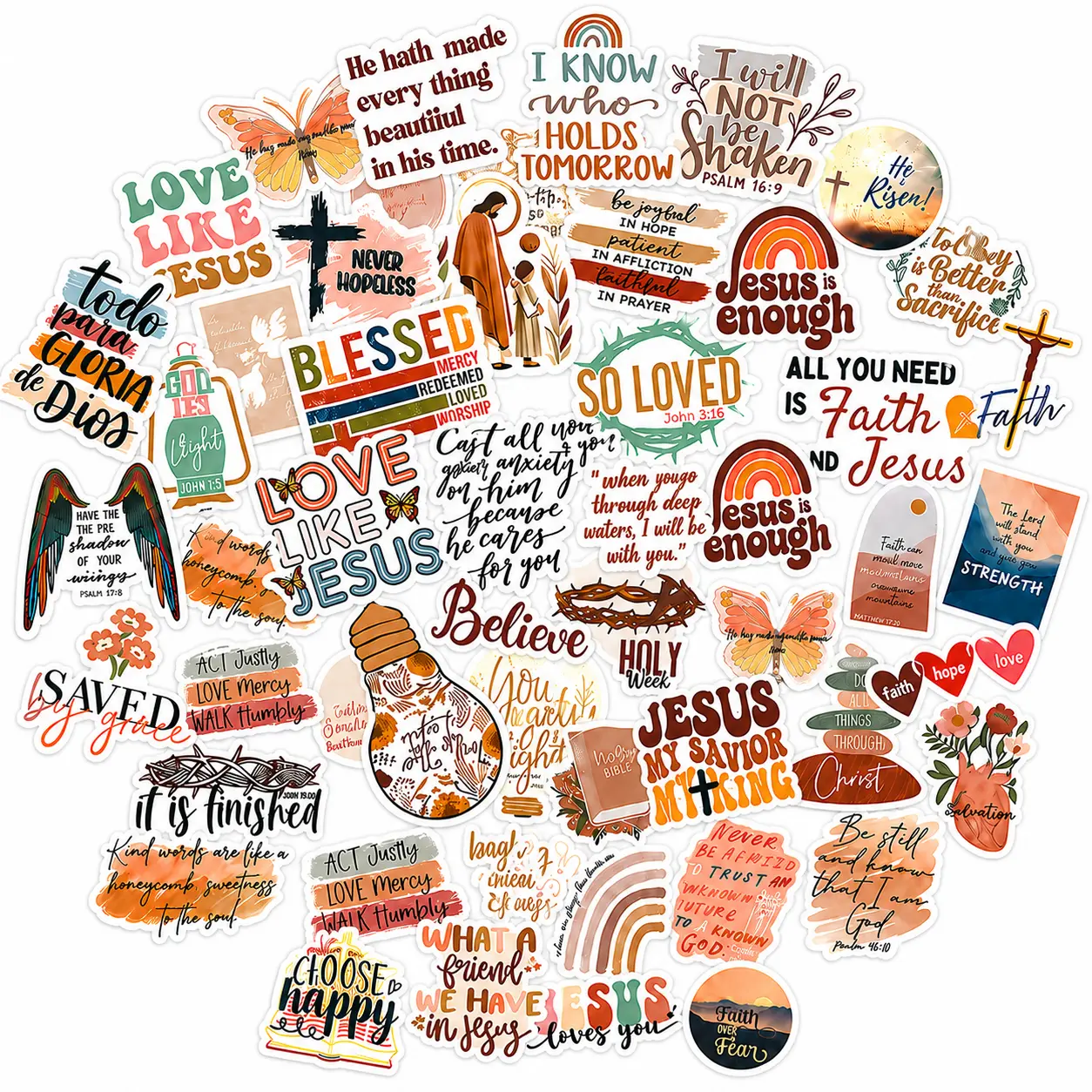 50Pcs Boho Aesthetic Bible Verse ,Christian Series Decorative Funny Stickers - Waterproof Home Decor Vinyl Faith Decals for Water Bottles, Laptops,Mirror&Wall # diy adorable xmas sticker colorful senate campaign film frosted tile clock stick contact paper