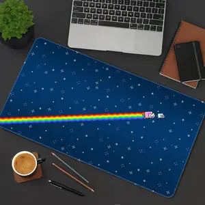 Rainbow Nyan Cat Mouse Pad Awesome Gaming Mouse Pads Rainbow Mousepad XXL Rubber Stitched Edges Keyboard Pad Desk Accessories Large Extended Desk Decor For Office