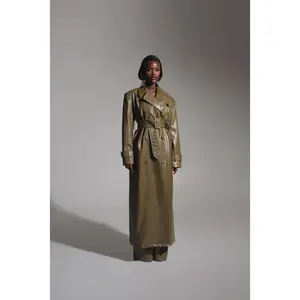 ONO Faux Leather Trench jacket in Olive