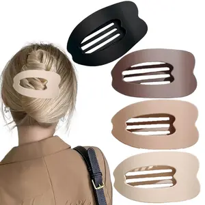 Flat Hair Clips for Women 4Pcs Matte Flat Claw Clips Strong Styling Large Hair Clips for Thick Hair and Fine Hair Strong Hold No Slip Grip Hair Claw Clips French Duckbill Hair Clip (Neutral Colors)