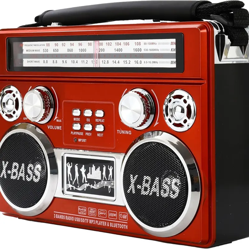 Supersonic SC-1097BT Portable Retro 3-Band AM/FM/SW Radio Receiver, Wireless Bluetooth Speaker with X-BASS Audio, Rechargeable Flashlight & Battery, USB Compatibility, Batteries & MicroSD Support, Emergency Radio for Outdoor Activities